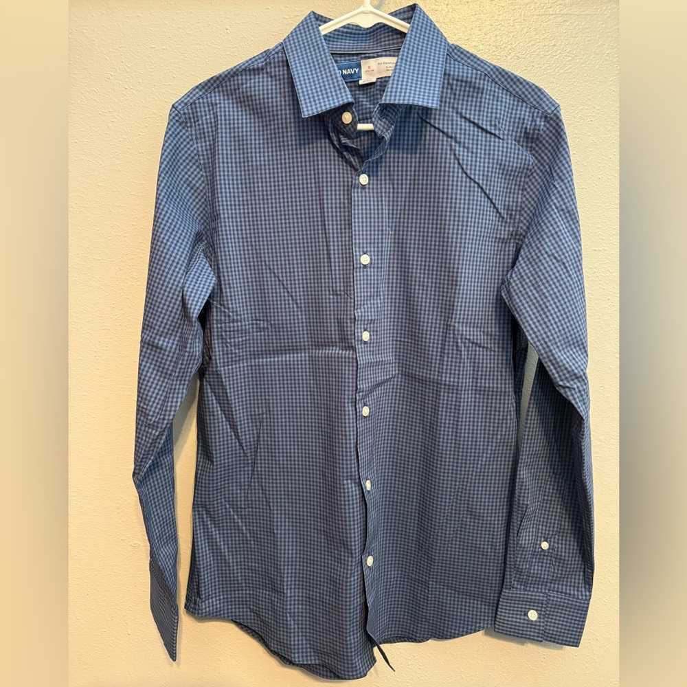 Old Navy Men's Navy Gingham Button Down Dress Shirt S